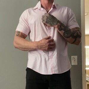 Modal hot pink button up hipster short sleeve shirt graphic collared pocket tee